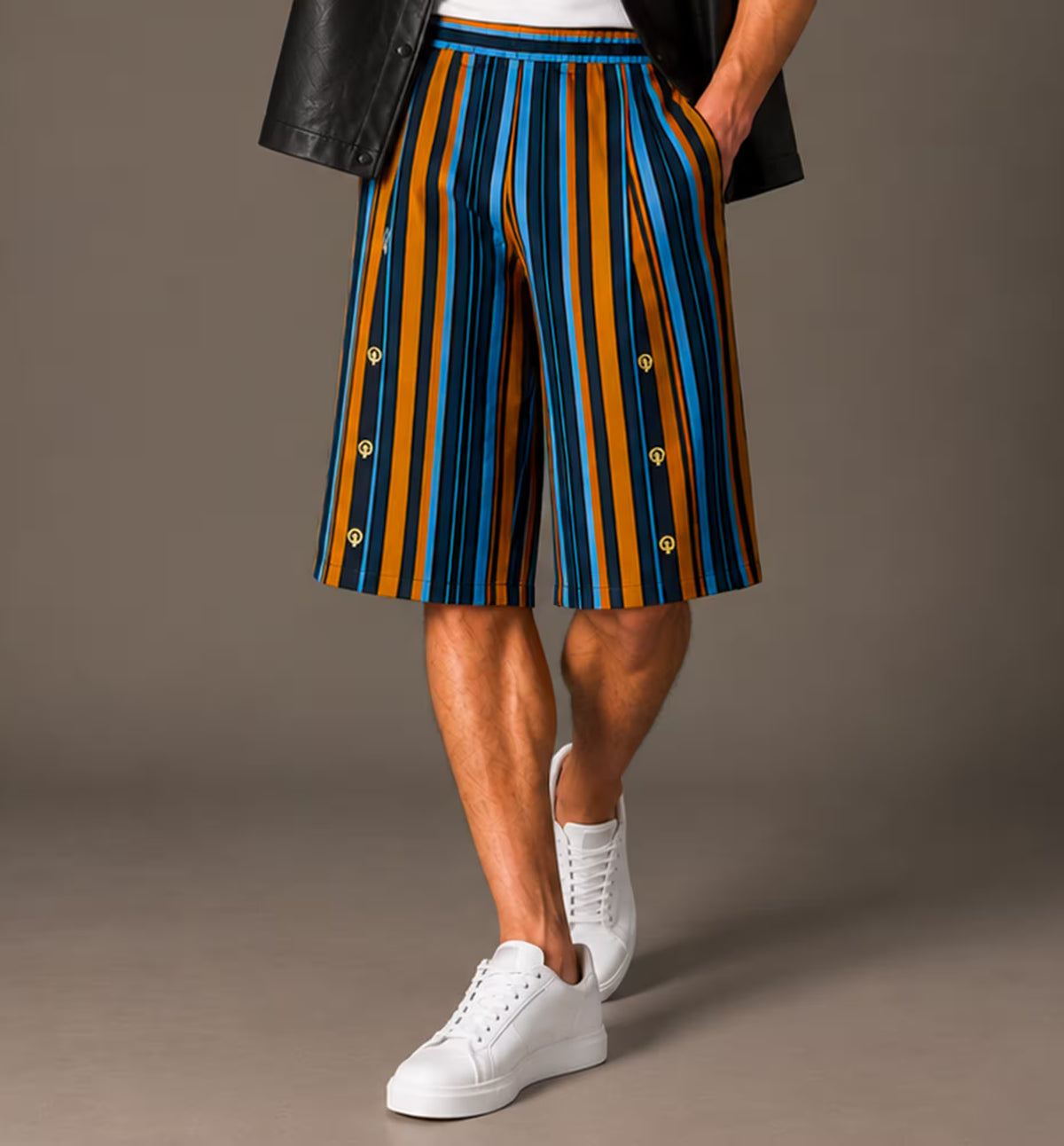 Bermuda oversize en soie rayée pour homme – YASSOUA Paris