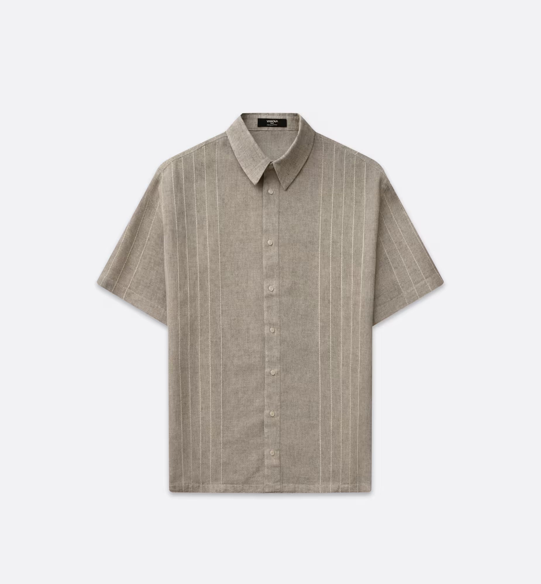 Chemise manches courtes en lin à fines rayures