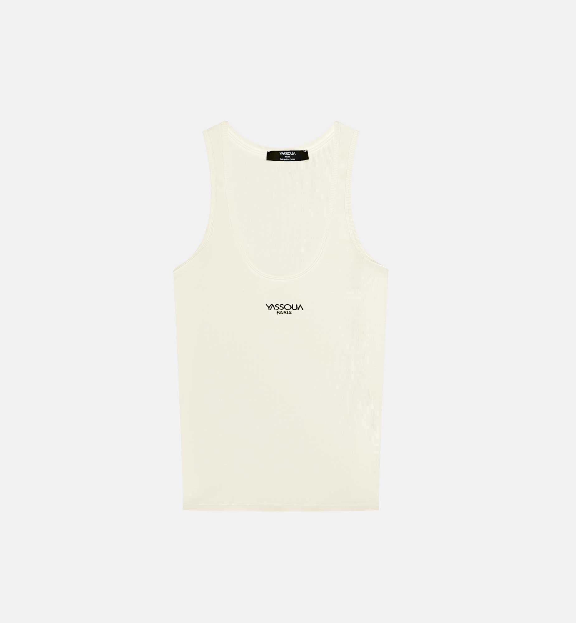 CREAM RIBBED TANK TOP WITH YASSOUA PARIS LOGO
