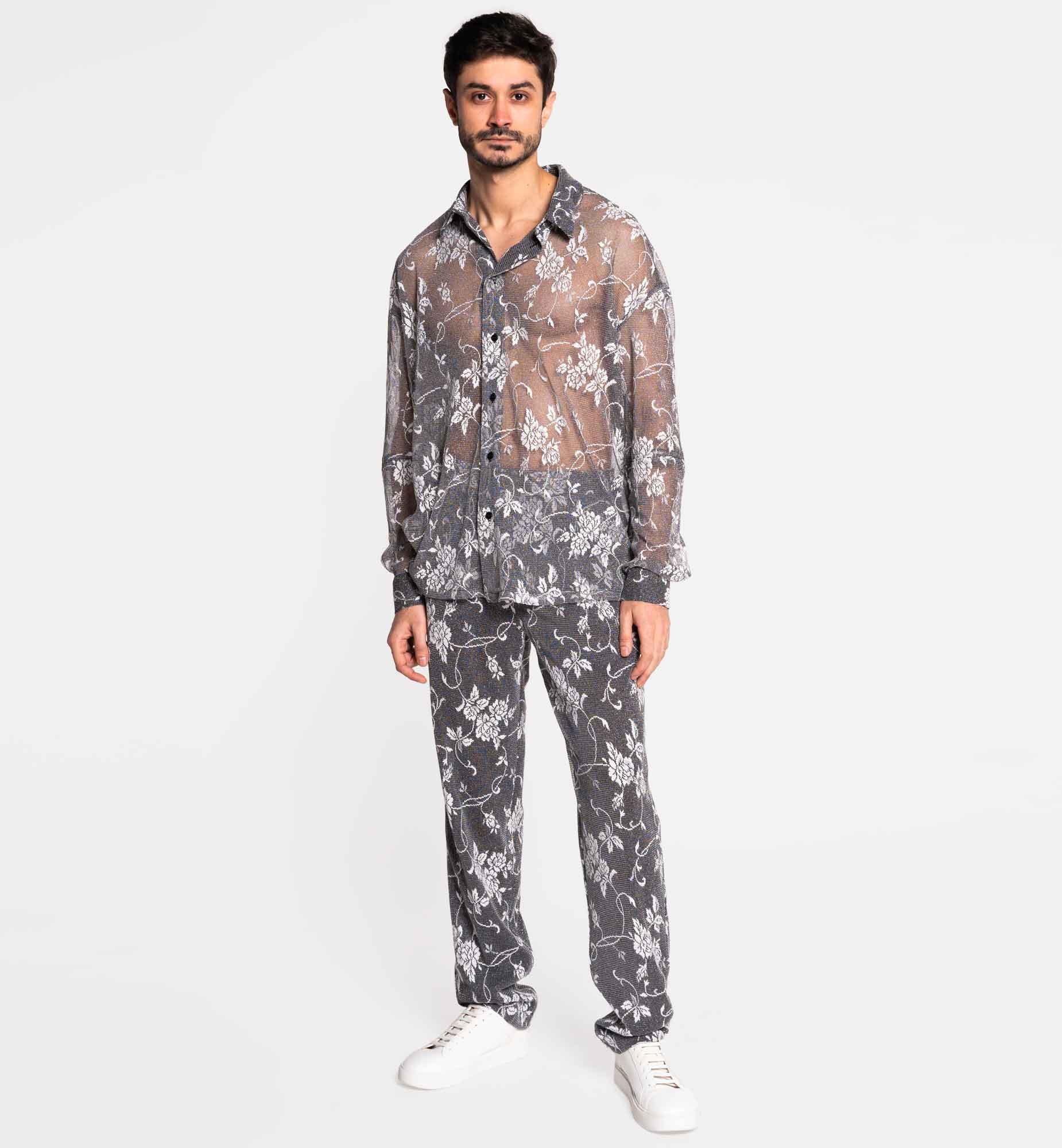 CHEMISE À MANCHE LONGUE OVERSIZE EN MAILLE BRODÉE