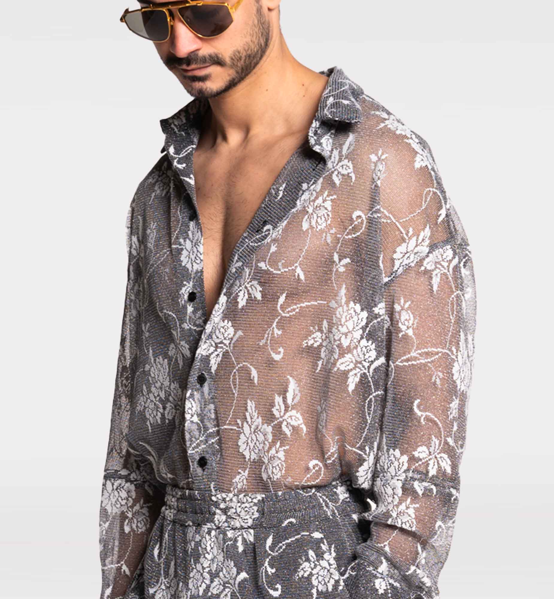 CHEMISE À MANCHE LONGUE OVERSIZE EN MAILLE BRODÉE