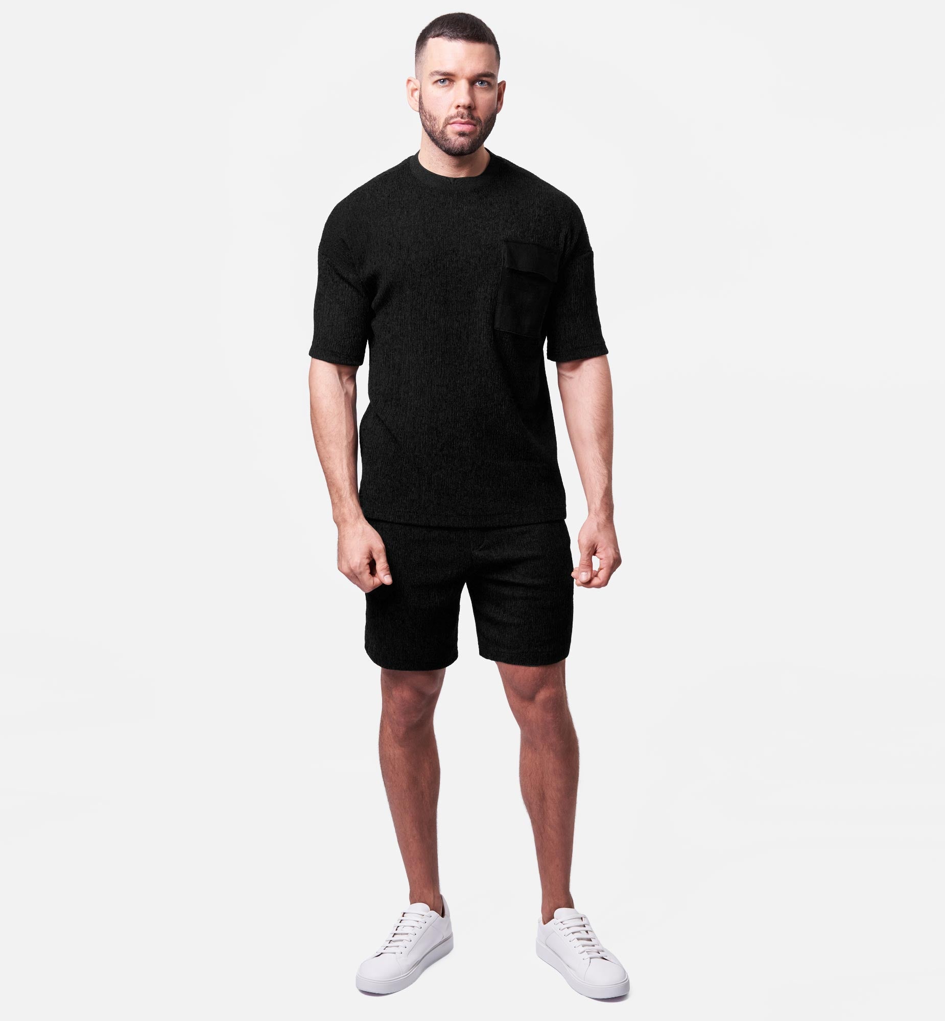 BERMUDA NOIR EN MAILLE TEXTURÉ