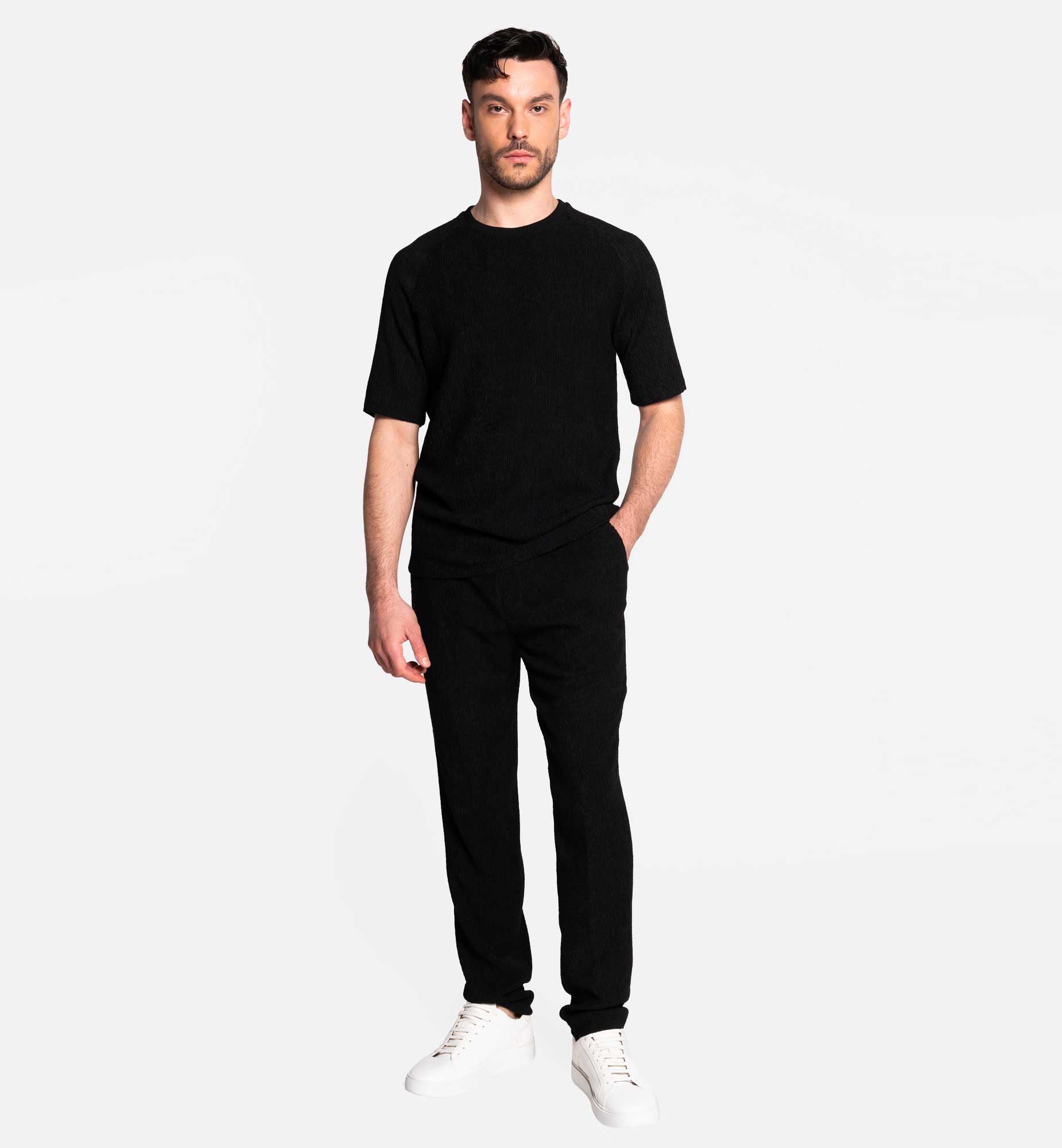 T-SHIRT HÉRITAGE ICON COUPE RELAX EN VISCOSE NOIR TEXTURÉE