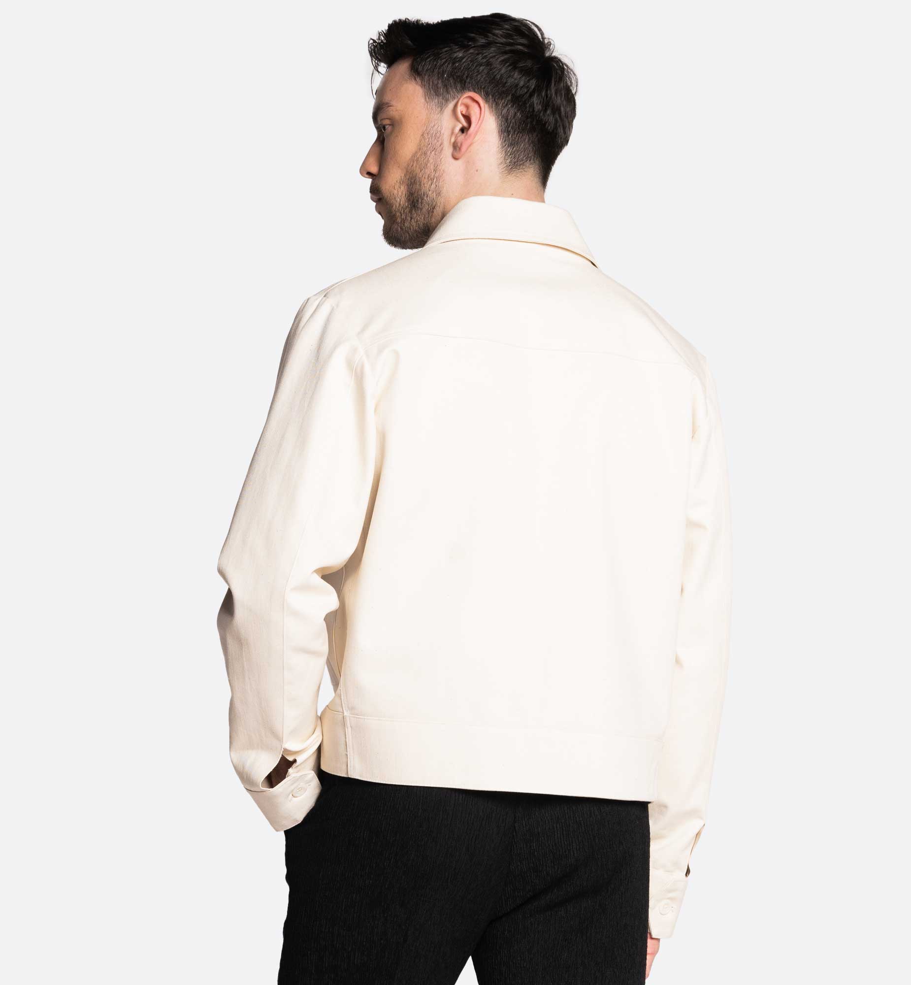 ICONIC SQUARE POCKET BEIGE DENIM JACKET