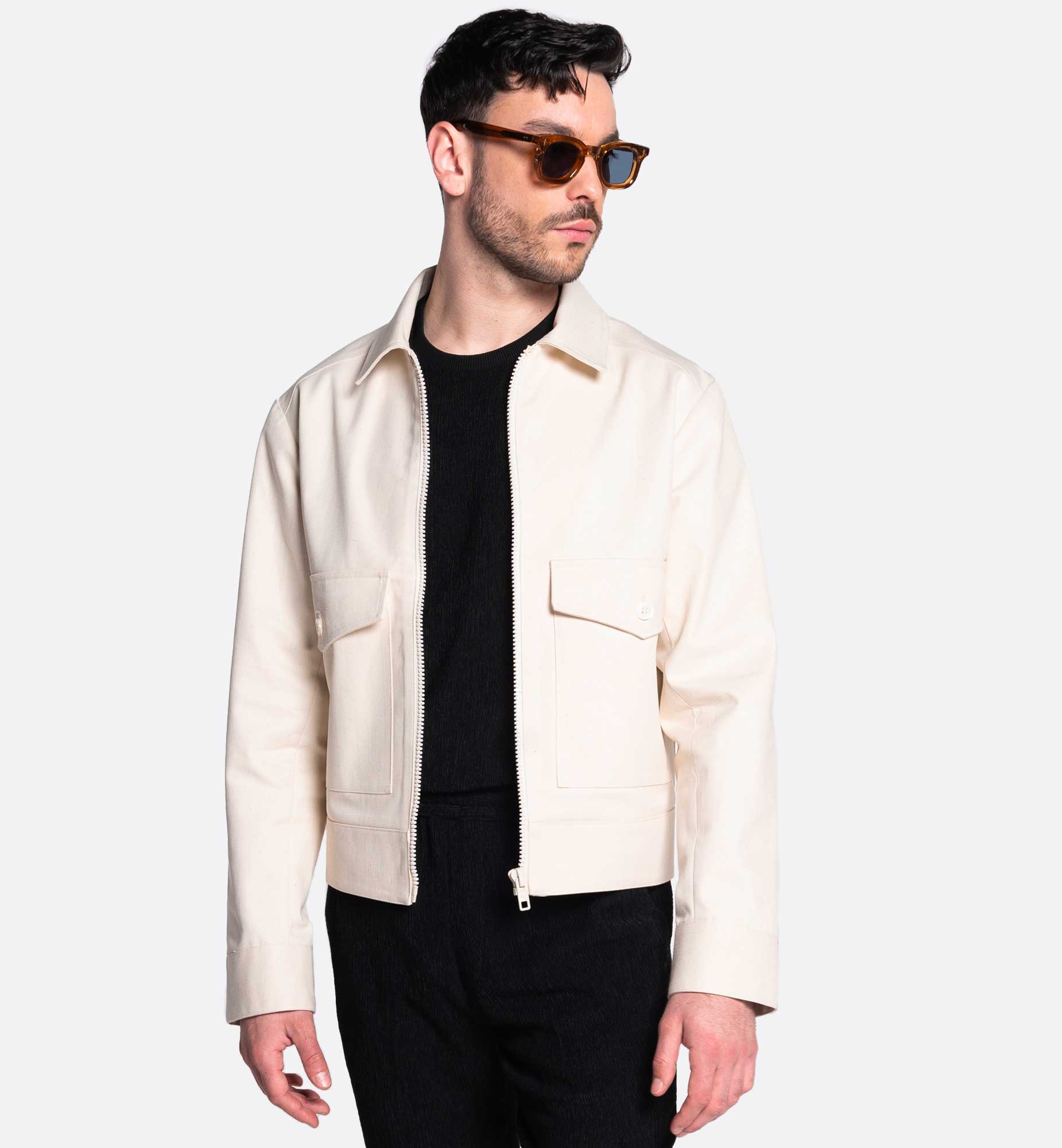ICONIC SQUARE POCKET BEIGE DENIM JACKET