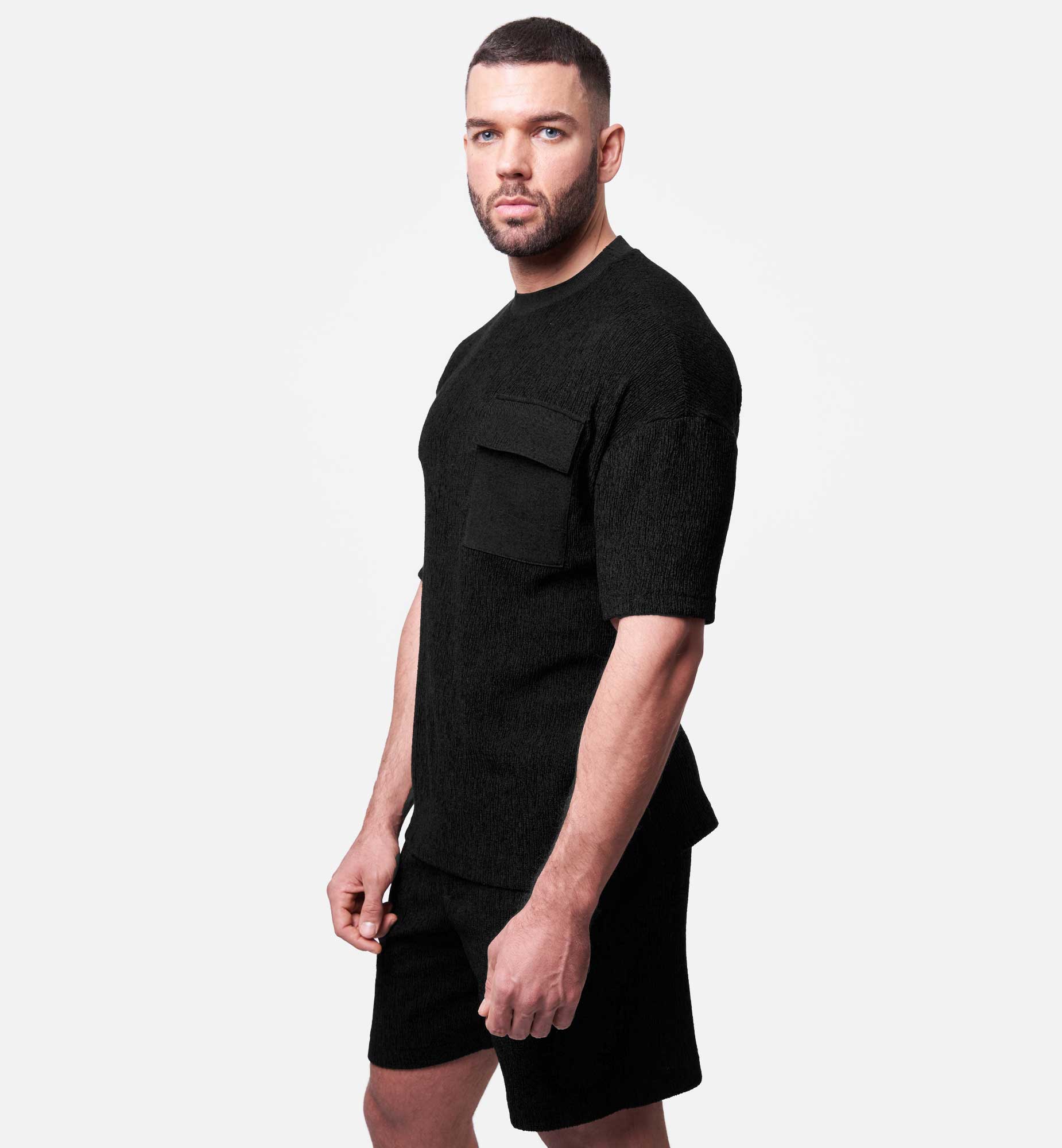 BERMUDA NOIR EN MAILLE TEXTURÉ