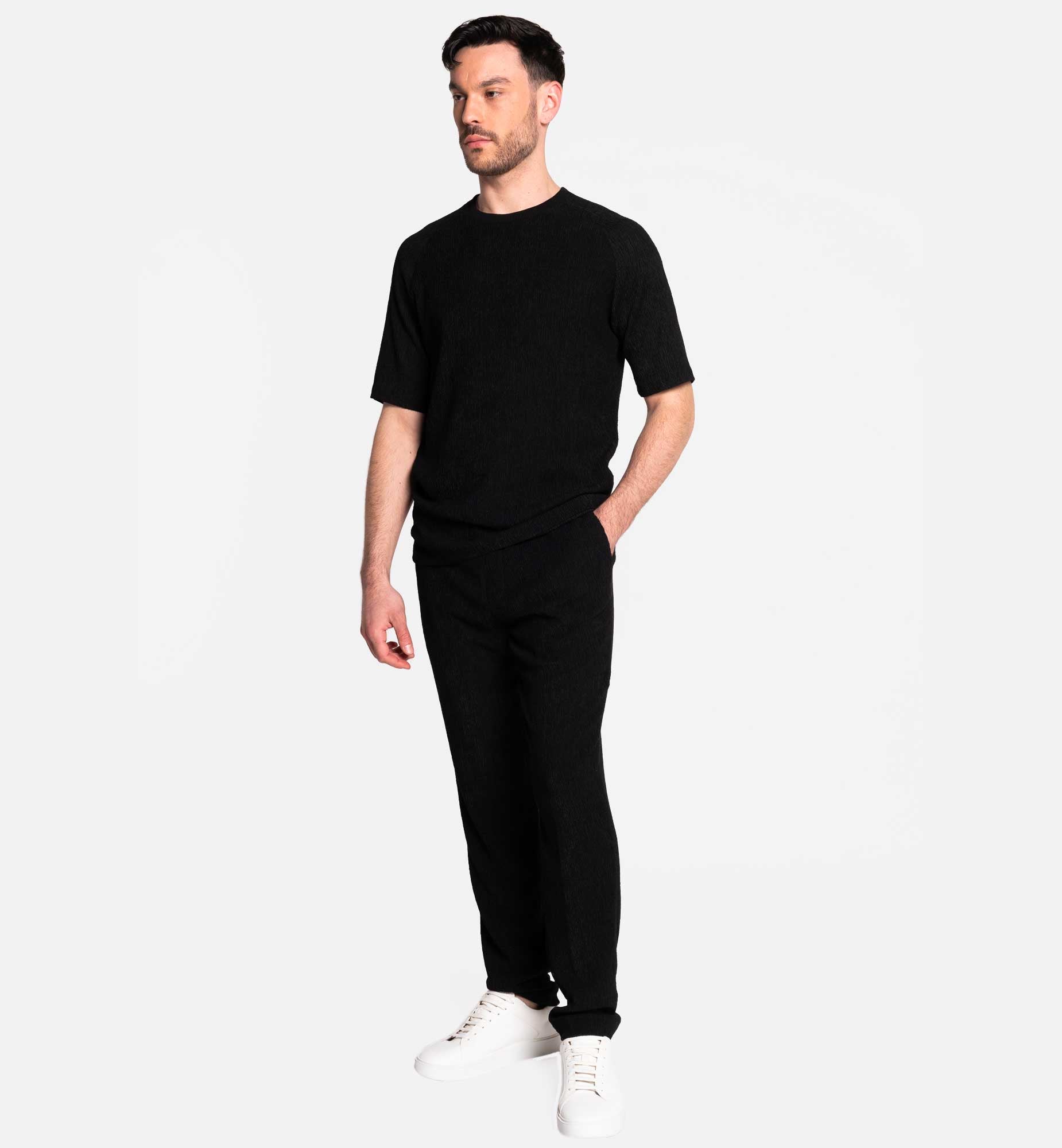 T-SHIRT HÉRITAGE ICON COUPE RELAX EN VISCOSE NOIR TEXTURÉE