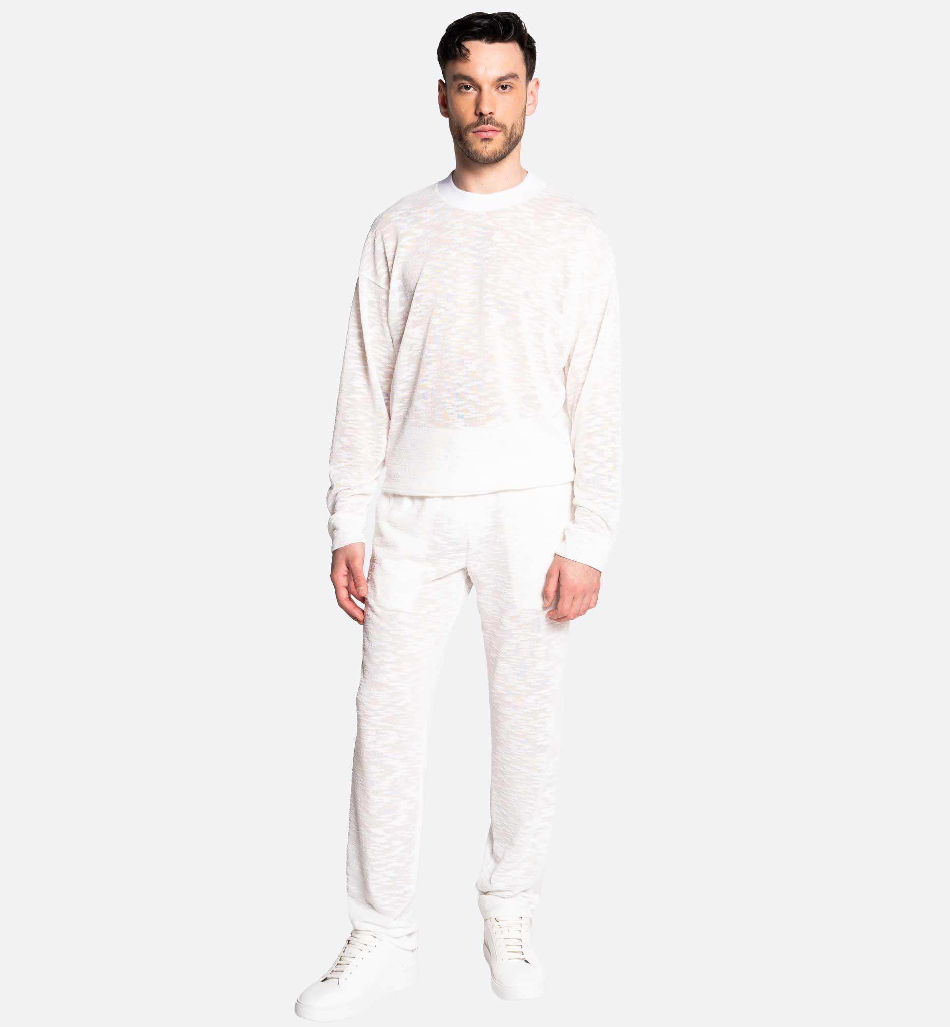 PULL RAS-DU-COU BLANC CASSÉ EN MAILLE TISSÉ