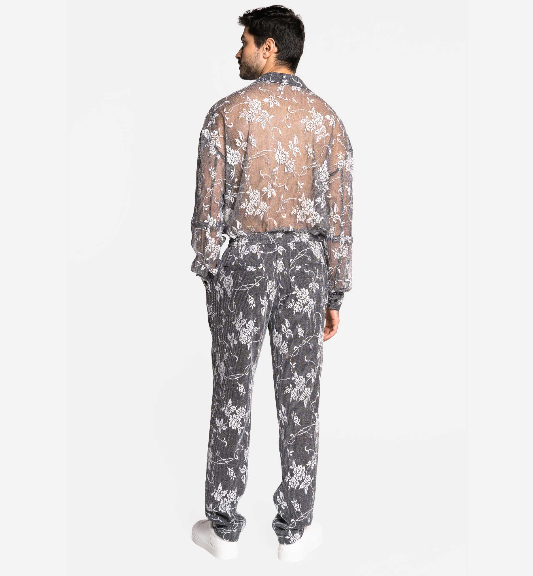 SILVER KNIT TROUSERS WITH ELASTIC BELT