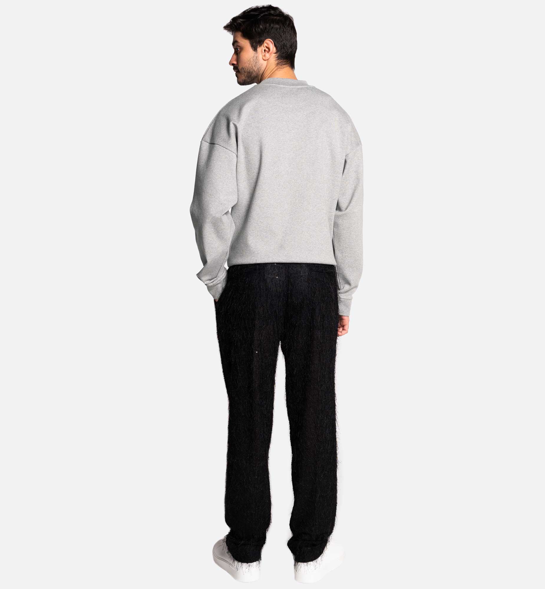 PULL RAS-DU-COU GRIS EN VISCOSE AVEC BRODERIE DEVANT