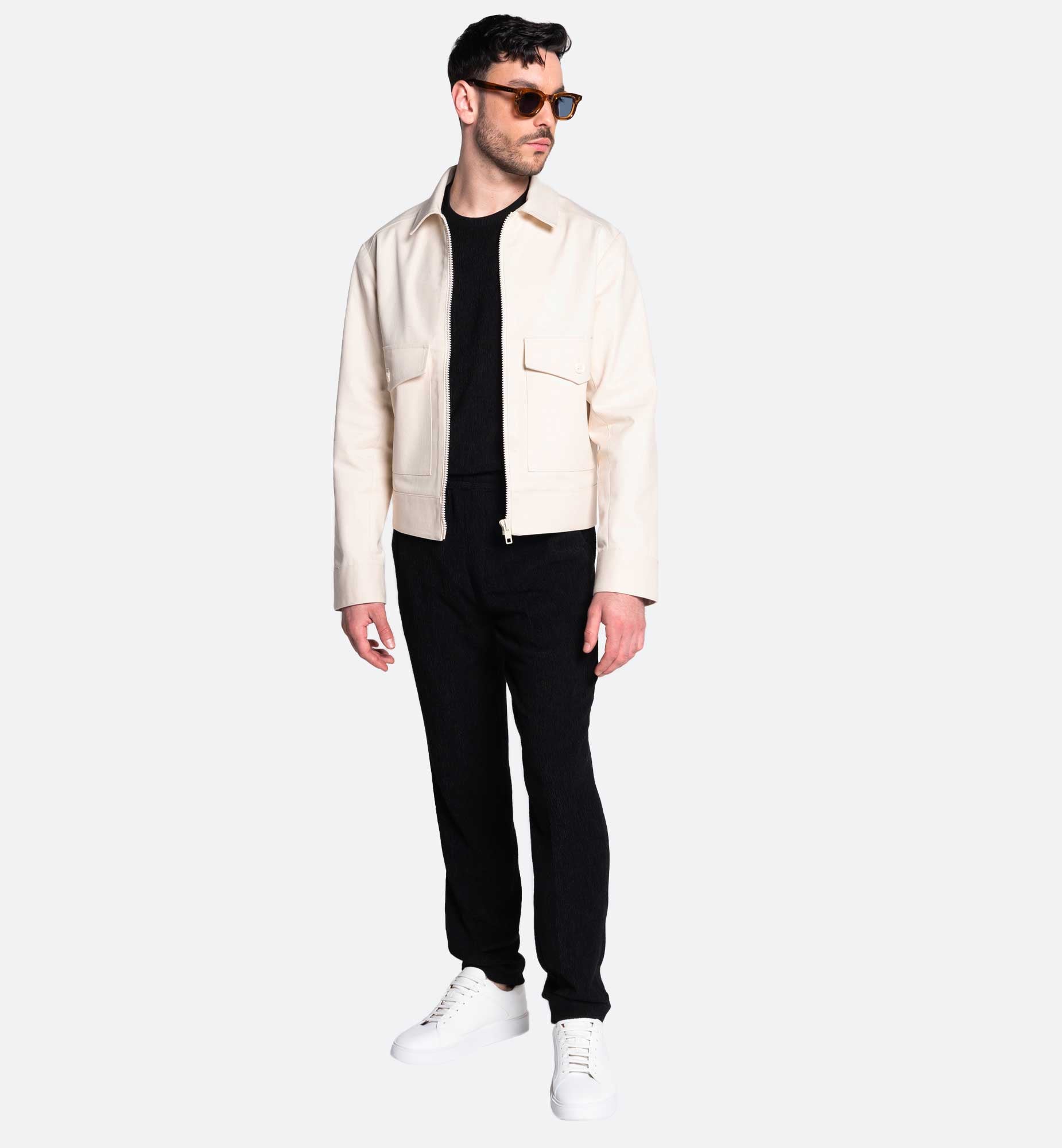ICONIC SQUARE POCKET BEIGE DENIM JACKET