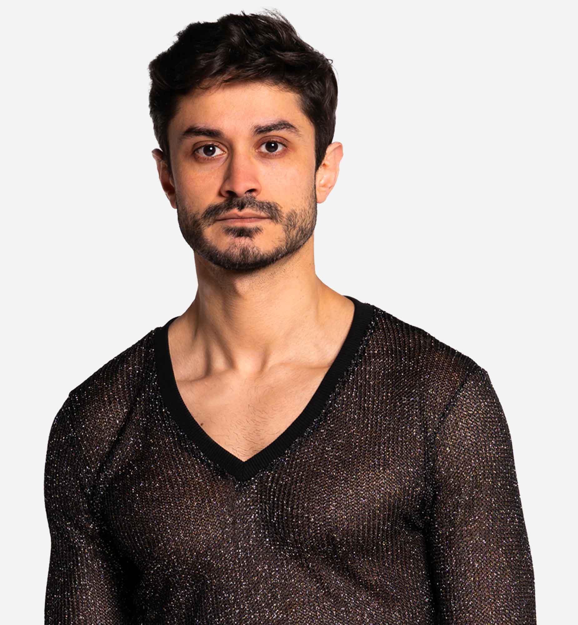 TOP COL V EN MAILLE NOIR LUREX