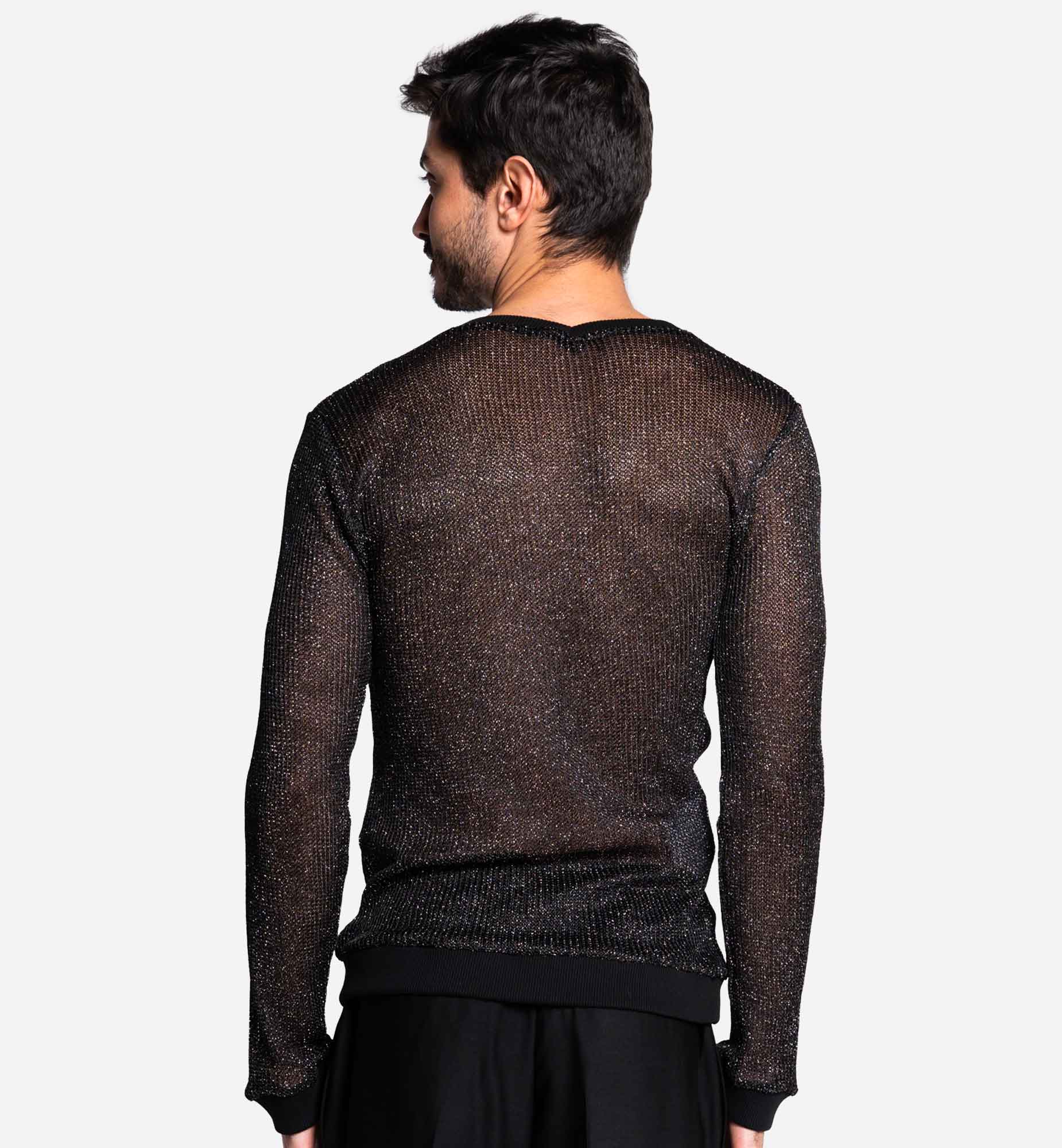 TOP COL V EN MAILLE NOIR LUREX