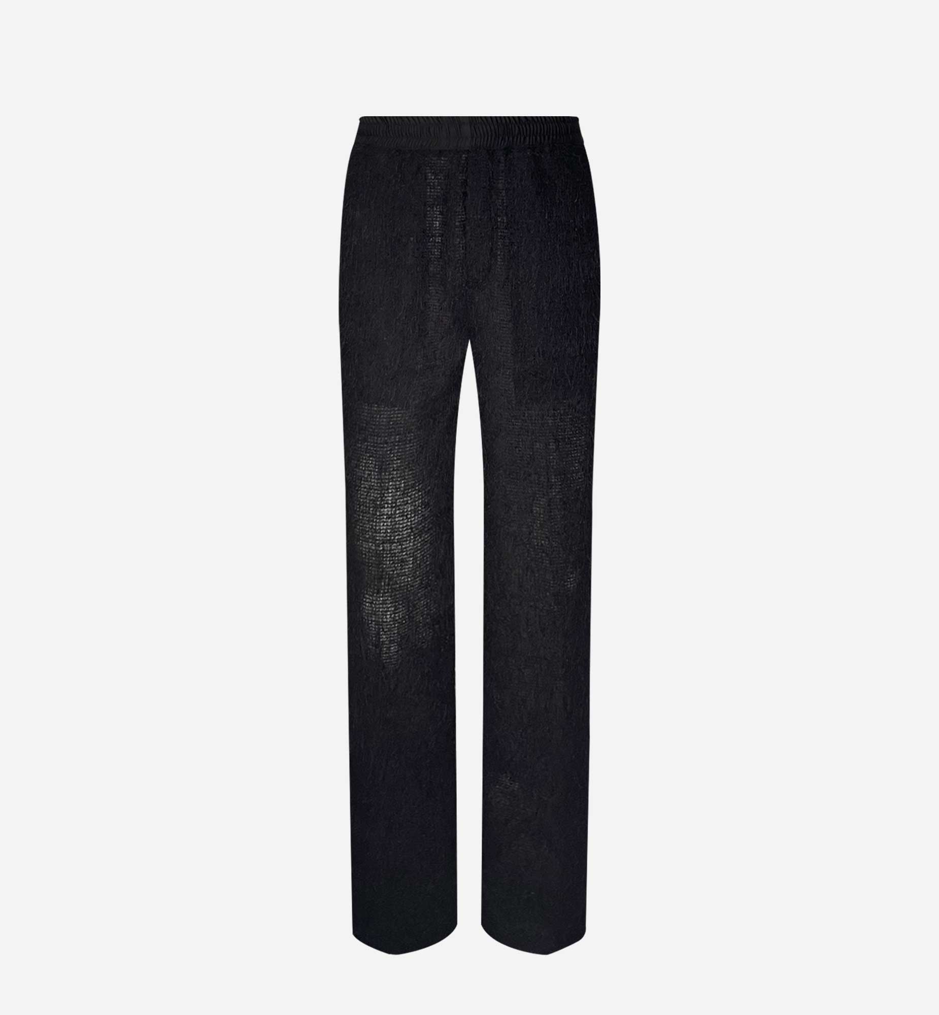 PANTALON EN MAILLE NOIR À FRANGES AVEC CEINTURE ÉLASTIQUÉE