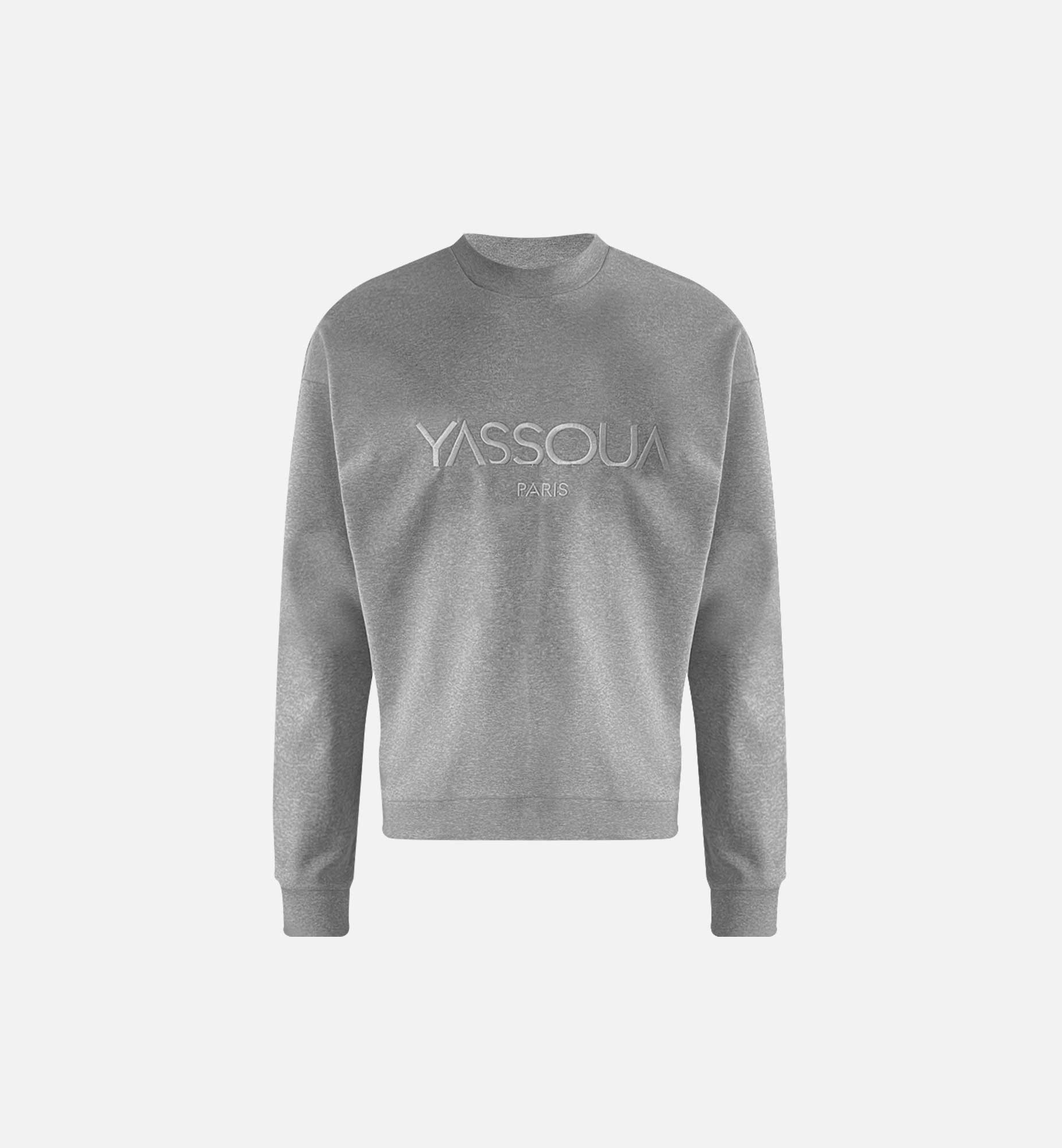 PULL RAS-DU-COU GRIS EN VISCOSE AVEC BRODERIE DEVANT