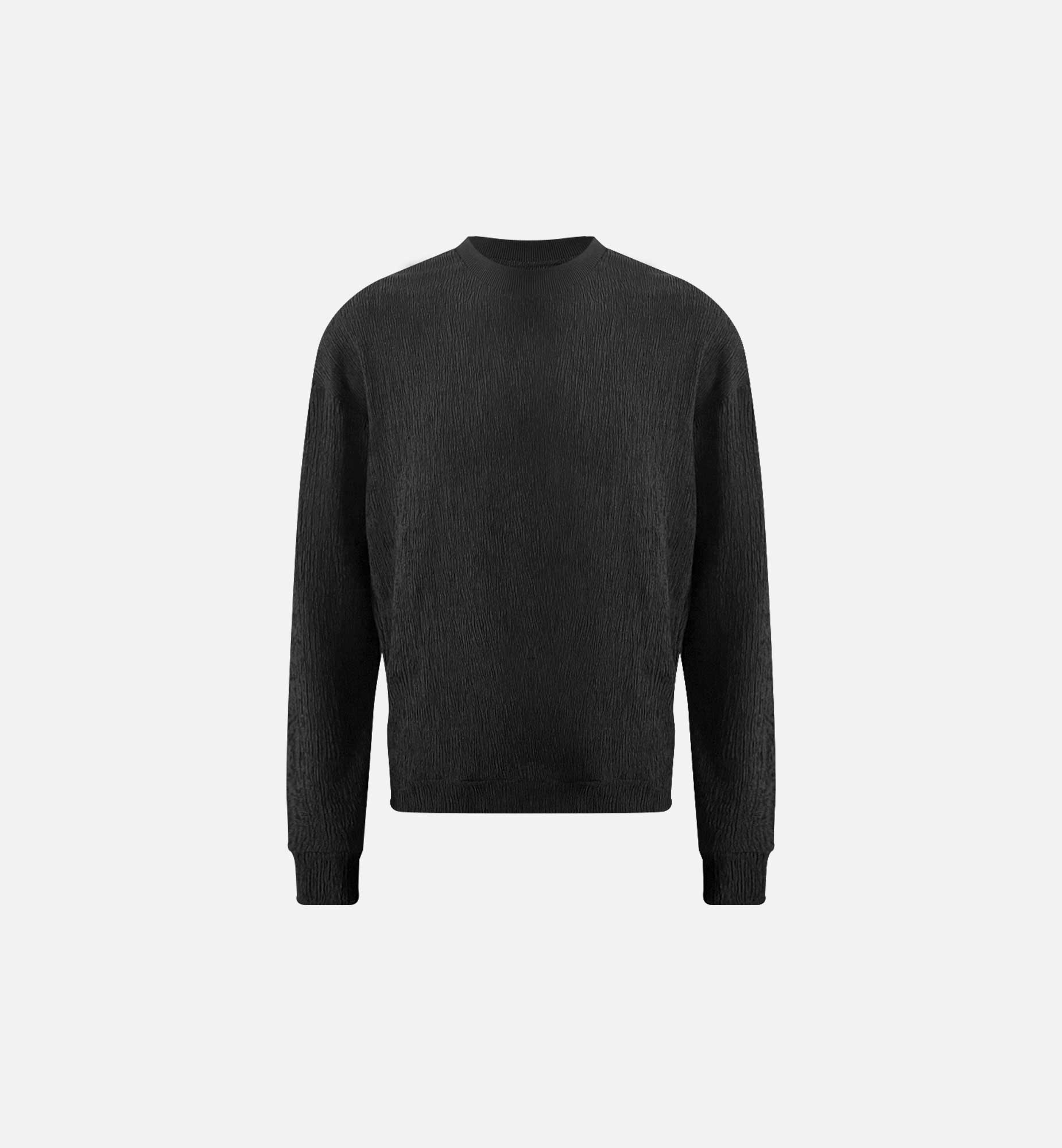 PULL RAS-DU-COU NOIR LEGER EN MAILLE TEXTURÉ