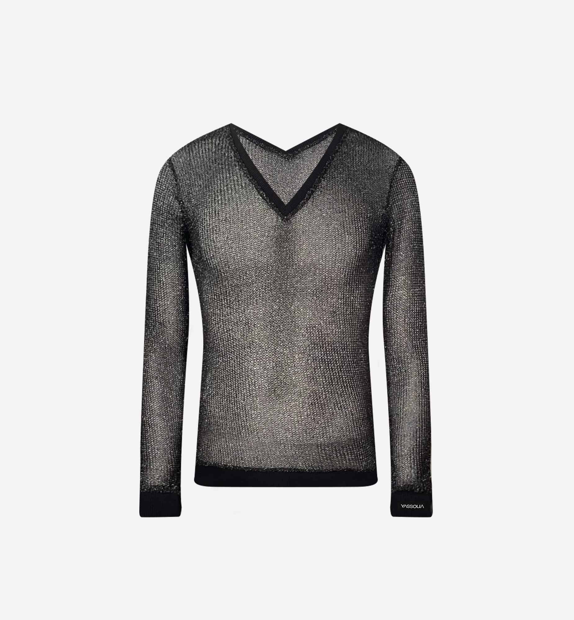 TOP COL V EN MAILLE NOIR LUREX