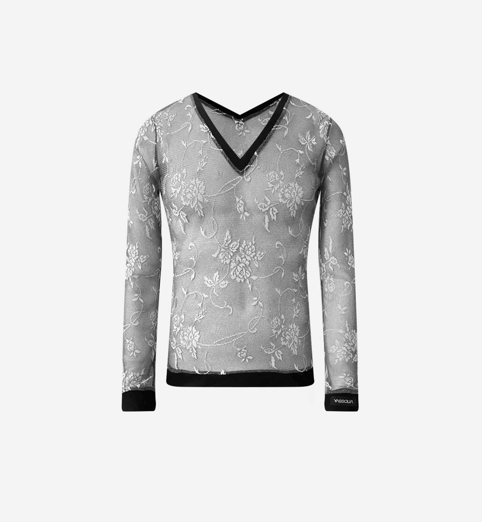 TOP COL V EN MAILLE ARGENTÉ STRETCH