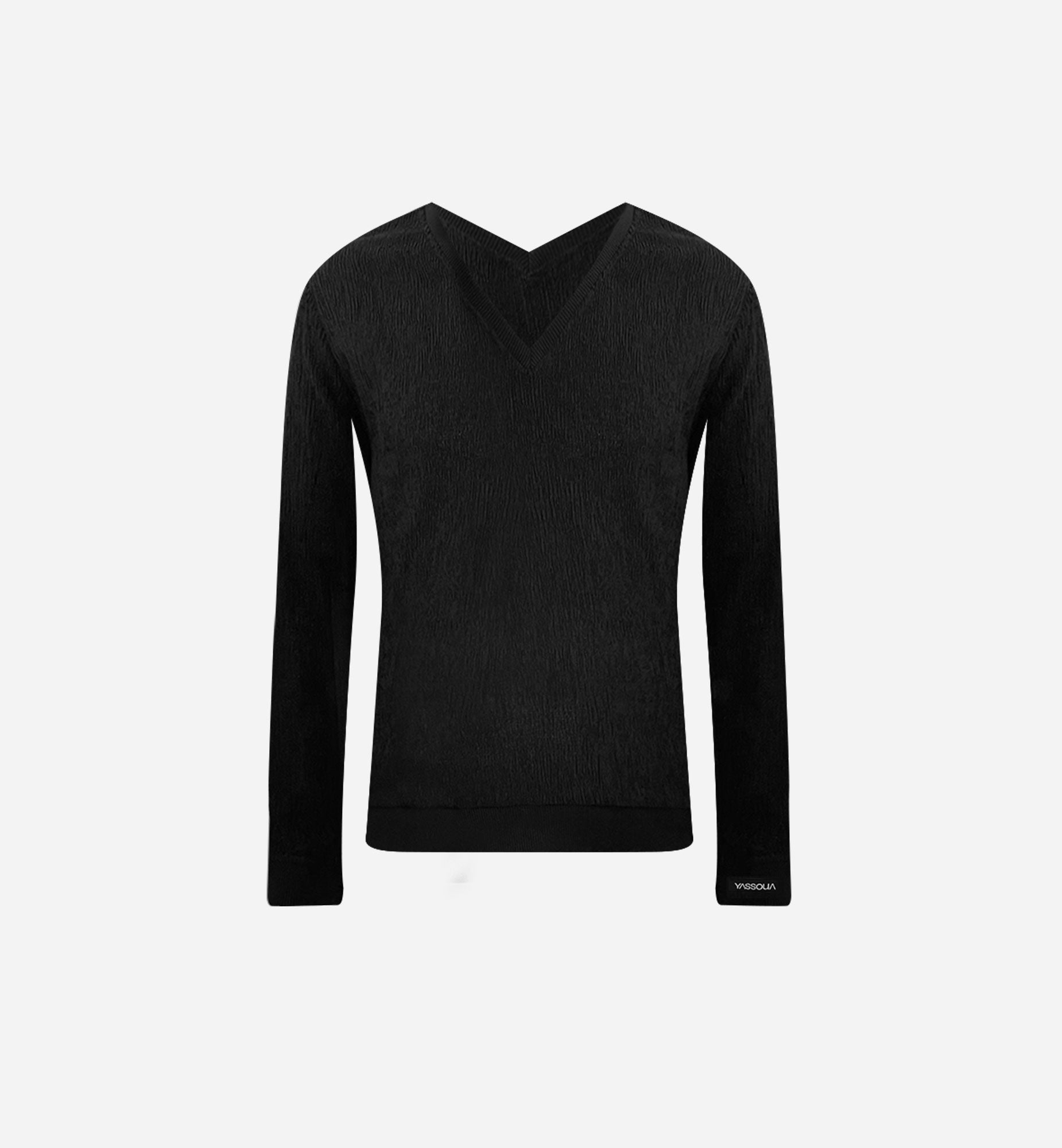 TOP COL V EN MAILLE NOIR STRETCH TEXTURÉE