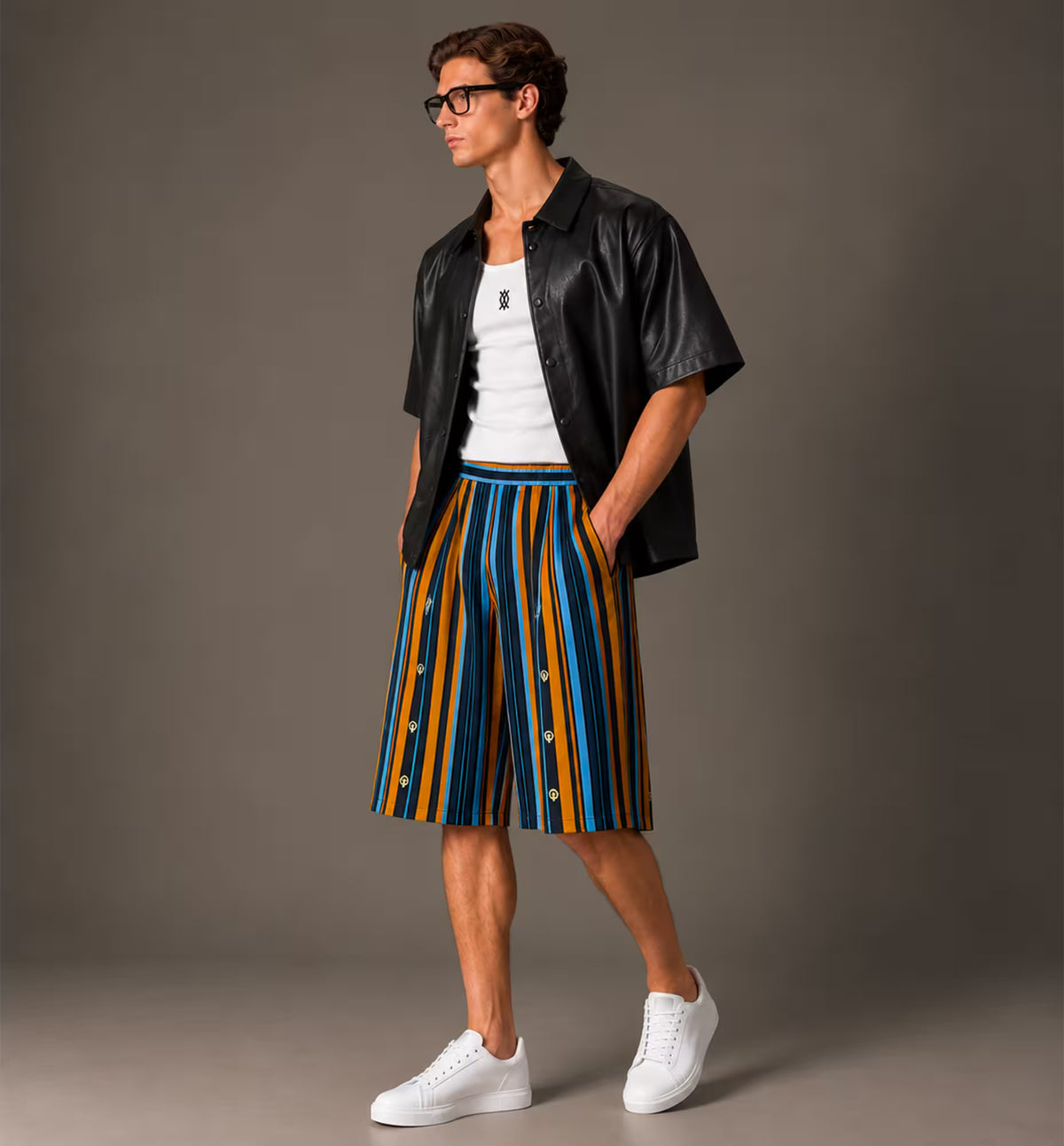 Bermuda de luxe homme en soie rayée, coupe oversize – YASSOUA Paris