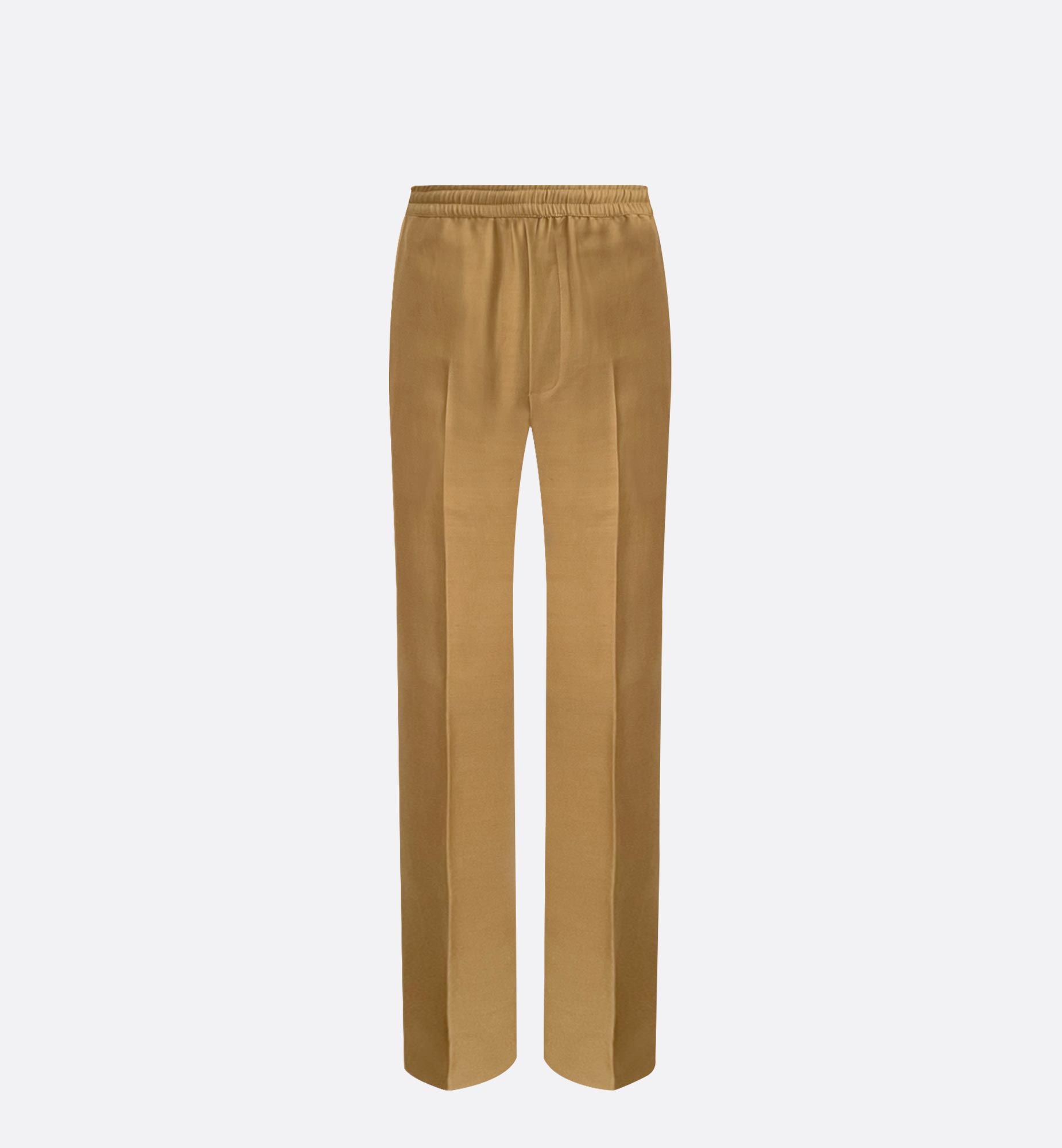 CAMEL WOOL TROUSERS WITH ELASTIC BELT AND SIDE BANDS