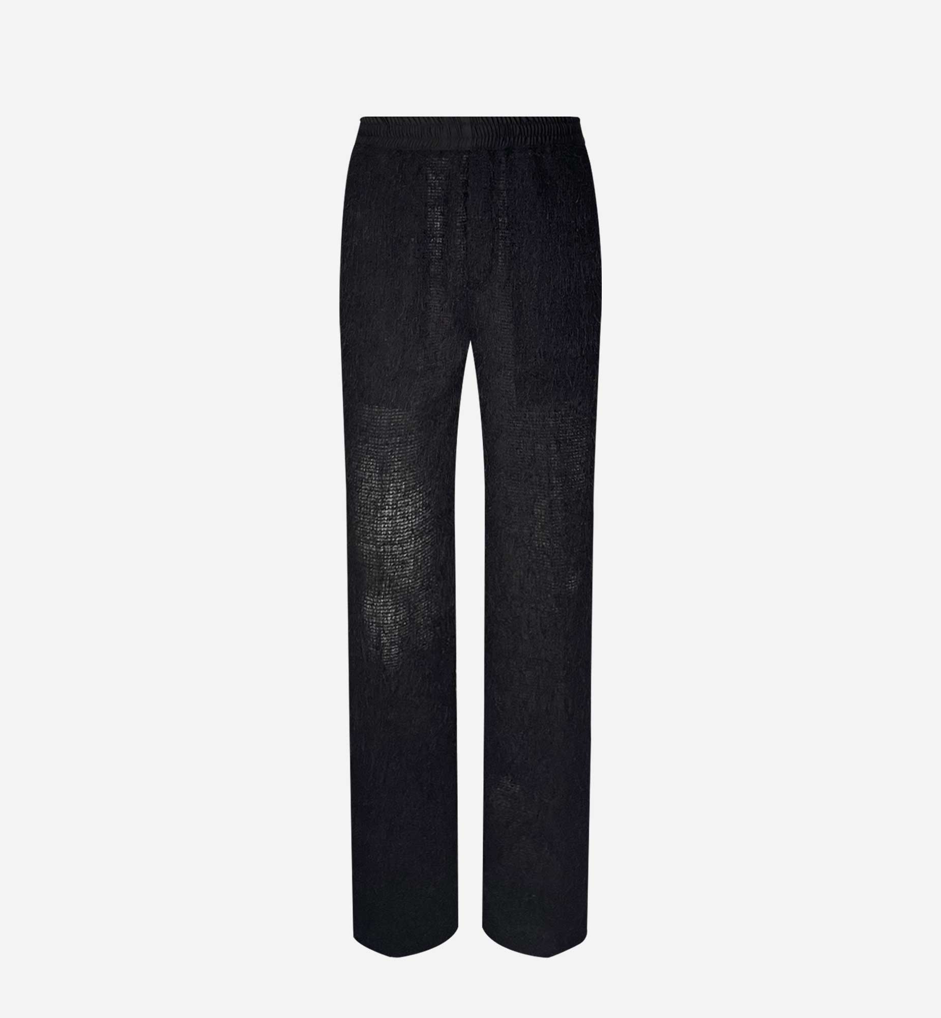 BLACK FRINGED KNIT TROUSERS WITH ELASTIC BELT