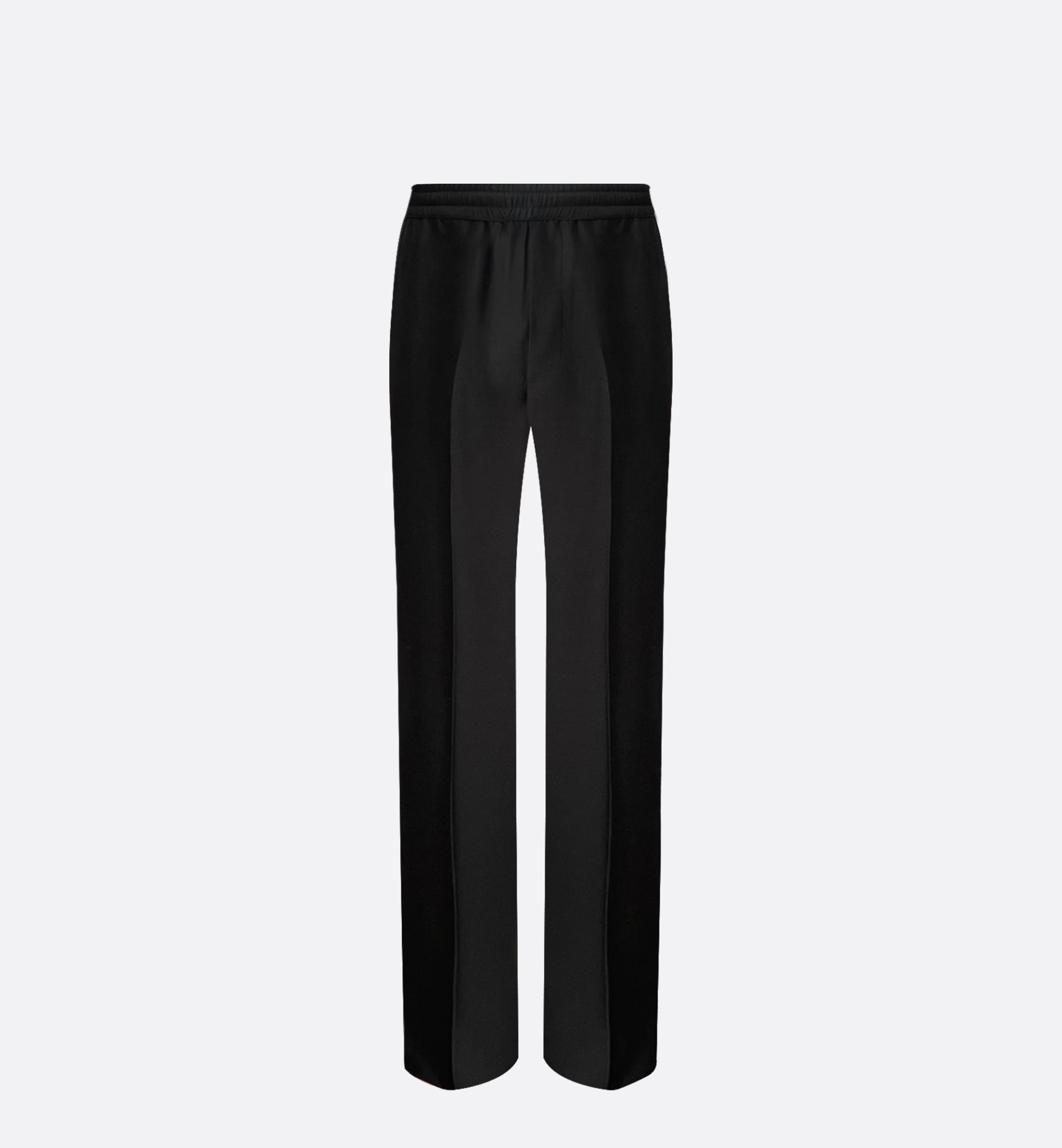 BLACK WOOL TROUSERS WITH ELASTIC BELT AND SIDE BANDS