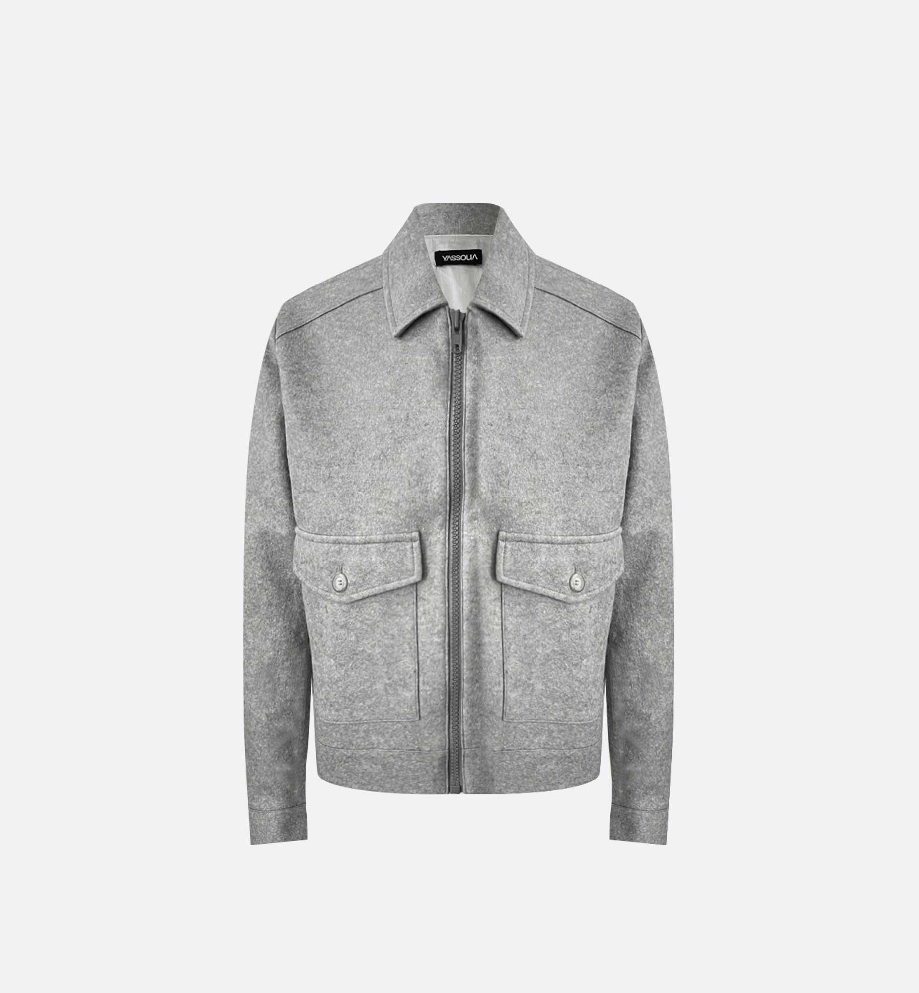 ICONIC SQUARE POCKET GRAY FLANNEL JACKET