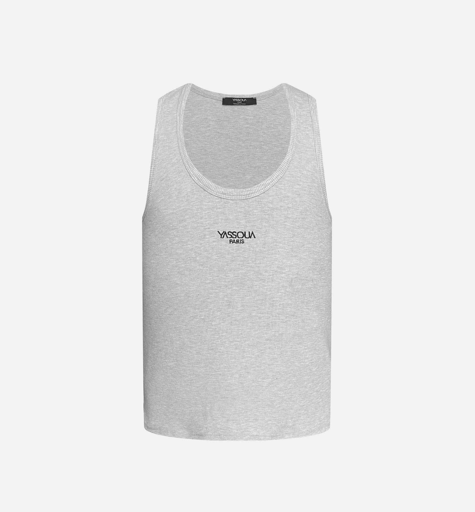 GRAY RIBBED TANK TOP WITH YASSOUA PARIS LOGO